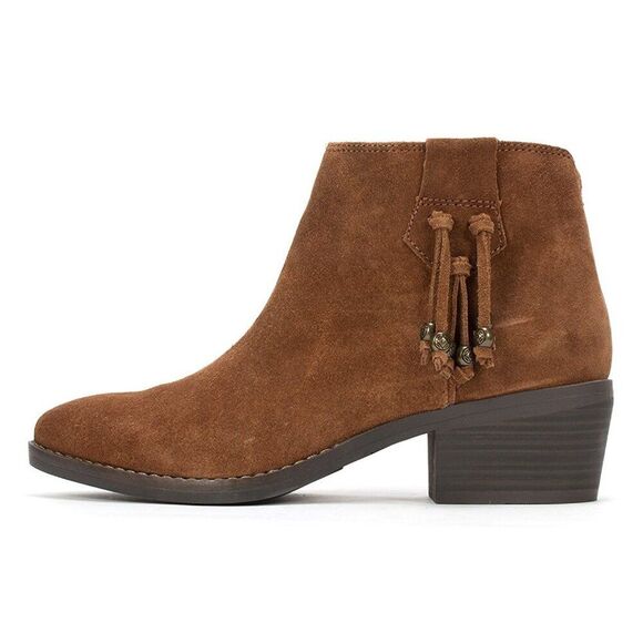 Leather Booties Size 7.5 Boho Brown Suede Fringe - Picture 1 of 11